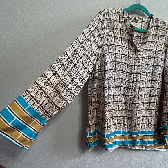 J.Crew Silk Twill Tunic Speckled Plaid Shirt Blouse XL Quiet Luxe Old Money Prep - Picture 3 of 10